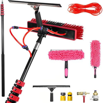AHWEKR 40FT Window Cleaning Brush Kit, 4-40ft Adjustable Water Fed Pole Kit, Solar Panel Cleaning Brush and Pole, Window Roof Solar Panel Washing Cleaner Equipment Kit,55cm Brush Head - color: 55cm Brush Head, size: 40ft（12m）