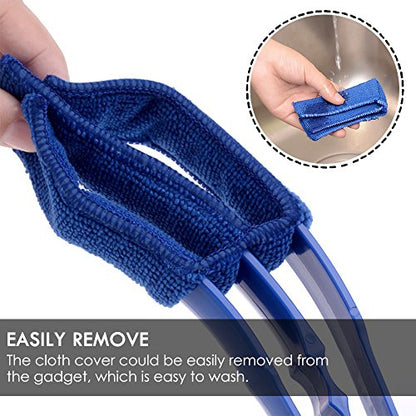 SENHAI Duster, Set of 2 Microfiber Cleaner Brush for Window Blinds, Air Conditioner, Vent, with 2 Extra Sleeves, Blue & Green, ABS Material