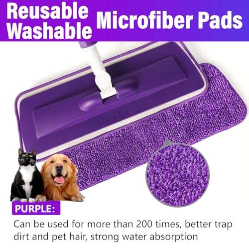 Microfiber Hardwood Floor Spray Mop with 3 Pads & Refillable Bottle | 400+ML refillable bottle, 360° swivel head, wet mopping & dry sweeping for hardwood, tile, laminate and sealed wood floors. - color: Pure Purple