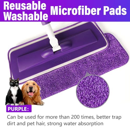 Microfiber Hardwood Floor Spray Mop with 3 Pads & Refillable Bottle | 400+ML refillable bottle, 360° swivel head, wet mopping & dry sweeping for hardwood, tile, laminate and sealed wood floors. - color: Pure Purple