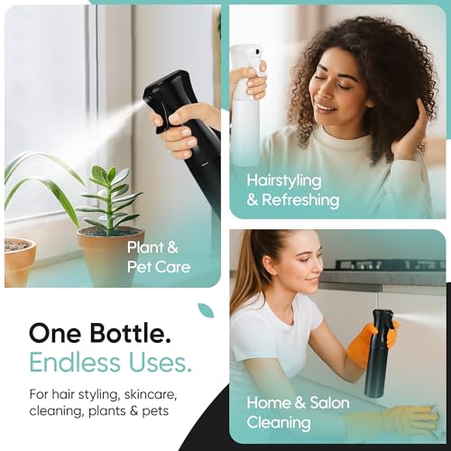 Aquableu Spray Bottle for Hair – Continuous Mist Spray Bottle for Hair Care, Styling, Cleaning, Plants, Pets & Essential Oils (variety Pack of 2 - Black & White, 10oz)