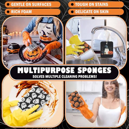 Hahafelt 36 Pack Halloween Compressed Cellulose Sponges Bulk Pop up Ghost Pumpkin Skull Kitchen Sponges Natural Kitchen Compostable Non Scratch Dish Tools for Washing Dishes Cleaning Countertop Sink - style: Halloween Ghost
