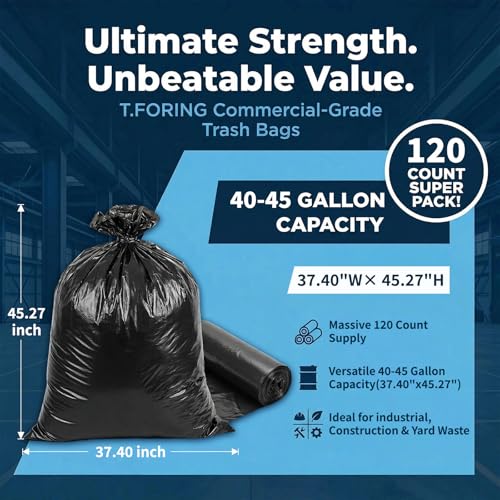 40-45 Gallon Trash Bags Unscented, 35'' x 40'', Black, 120 Count | Large 40+ Gal Garbage Bag,Plastic Can Liners,Fit 131 - 168 Liter Bins,Multipurpose for Home, Commercial Use,Yard Waste, Bulk - color: 40-45 Gallon | 120 Count