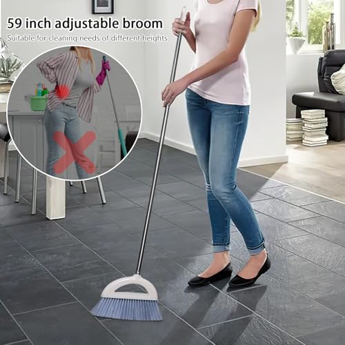 Angle Broom for Hardwood Floors - Soft Bristled Indoor & Kitchen Broom (Light Pink)