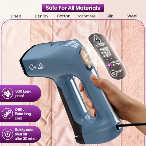 Vacuum Steamer for Clothes,1200W 2-in-1 Steamer & Iron, 3500Pa Suction Handheld Clothes Steamer, Garment Steamer & Wrinkle Remover for Shirts, Bedding, 30-Sec Heat-Up,4 Modes,Travel & Home (110-120V)