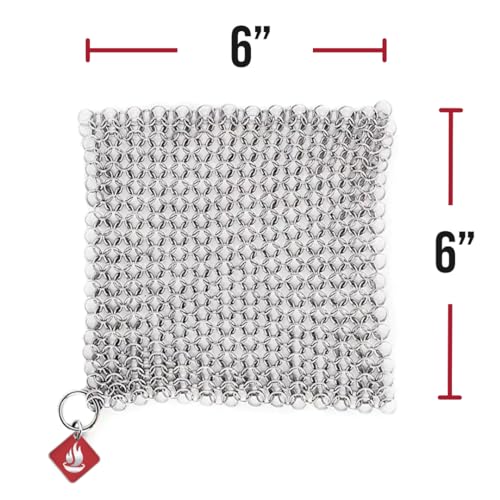 Knapp Made CM Scrubber 6" x 6" Small Ring Chainmail Cast Iron Scrubber, Premium Stainless Steel Mesh Cleaner for Pre-Seasoned Pans, Dutch Ovens, Grills and Skillets - size: 6x6 Inch (Pack of 1)