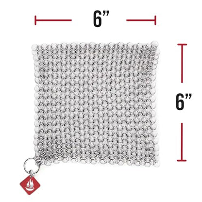Knapp Made CM Scrubber 6" x 6" Small Ring Chainmail Cast Iron Scrubber, Premium Stainless Steel Mesh Cleaner for Pre-Seasoned Pans, Dutch Ovens, Grills and Skillets - size: 6x6 Inch (Pack of 1)
