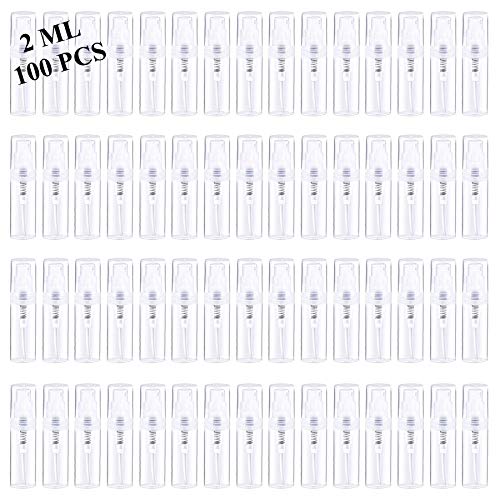Mini Spray Bottle 100PCS 2ML Clear Plastic Empty Sample Containers Fine Mist Perfume Travel Refillable Spray Bottle Perfume Atomizer Small Travel Size Spray Bottle for Cleaning, Essential Oils - style: 100PCS,2ML
