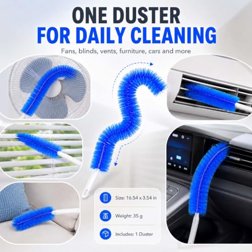 Bendable Microfiber Duster, Reusable Flexible Dust Remover Brush with Soft Fluffy Head, Washable Cleaning Tool for Fans, Blinds, Vents, Window Tracks, Furniture, and Car Interior (4, Blue) - color: Blue