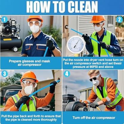 Dryer Vent Cleaner Kit - 32ft Pressure Hose + 1/4 Air Quick Connect + 2 Jetter Nozzle for Powerful Lint Removal, Fire Hazard Reduction & Energy Savings – Ideal for Cleaning Long Dryer Ducts - color: Blue