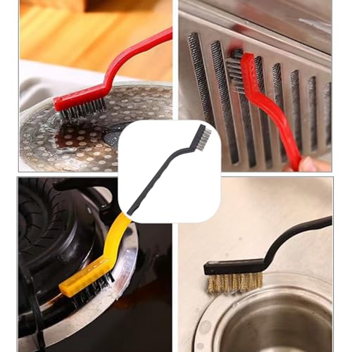Kitchen Bathroom Sink Brush Crevice Cleaning Brush for Stubborn Kitchen Grease Stains, Window Gutters, Tiles and Faucets 2 Plastic with Clips & 2 Wire Brushes+2 Wall Hooks