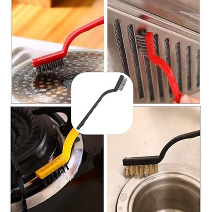 Kitchen Bathroom Sink Brush Crevice Cleaning Brush for Stubborn Kitchen Grease Stains, Window Gutters, Tiles and Faucets 2 Plastic with Clips & 2 Wire Brushes+2 Wall Hooks