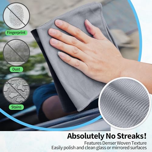 Microfiber Cleaning Cloth - 10 Pack Glasses Cleaning Cloth, 16" x 14" Window Cleaning Rags, Streak Free Lint Free Polishing Cloths Wipes for Eye Glass, Stainless Steel, Windshield, Grey - color: Grey, size: 16" x 14"