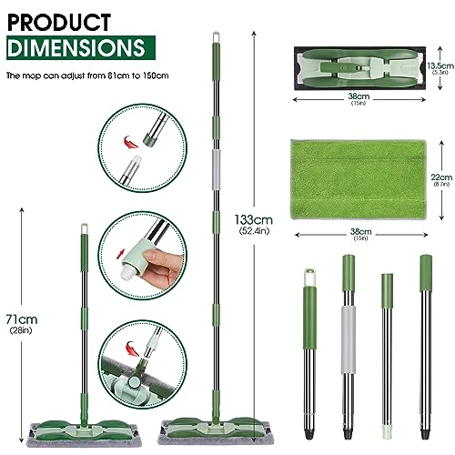 MASTERTOP Microfiber Mop - Flat Floor Mops Wet Dry Dust Mop with 4 Washable Pads & 52.4'' Stainless Steel Handle for Hardwood Laminate Tile Floor Cleaning - color: Green