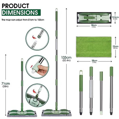MASTERTOP Microfiber Mop - Flat Floor Mops Wet Dry Dust Mop with 4 Washable Pads & 52.4'' Stainless Steel Handle for Hardwood Laminate Tile Floor Cleaning - color: Green