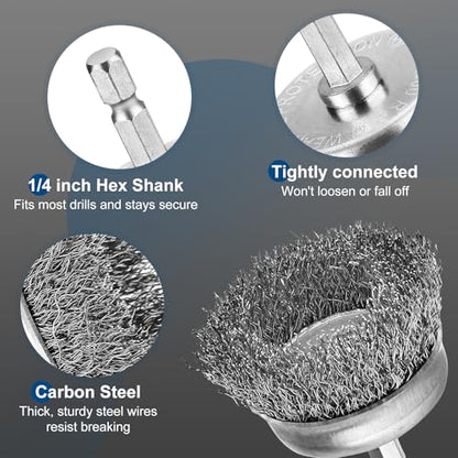 6Pcs Professional Wire Wheel, Carbon Steel Wire Brush for Drill, Drill Cup Brush for Cleaning Rust, Wire Brush Drill Attachments with 1/4 Inch Hex Shank - style: 6PCS