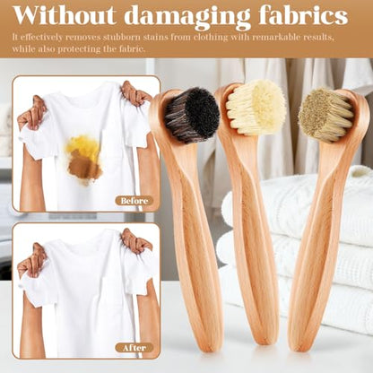 3 Pcs Wooden Laundry Stain Brush Stain Remover Dauber Brushes with Round Head Boar Bristle Small Stain Brush for Clothes for Scrubbing Stains from Furniture Fabric Leather(Style A) - style: Style A