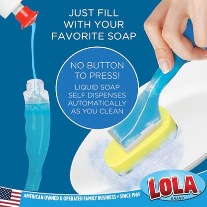 LOLA Dish Brush w/Soap Dispenser Wand, 1 Brush w/Head & 6 Refills, Absorbent Sponge Scrubber, No Leaking. Clean Dishes, Sinks and Cookware - size: 1 Wand / 7 Heads