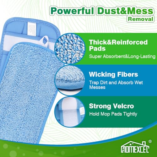 HOMEXCEL Microfiber Reusable Mop Pads Compatible with Swiffer Sweeper- Machine Washable Microfiber Pad Refills for Household Cleaning-Floor Cleaning Mop Head Pads Work Wet and Dry-Pack of 4