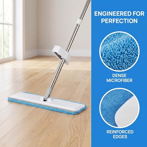12Pack Microfiber Mop Pads, 18.5 x 6.3 Inch Reusable and Washable Spray Mop Pads, Wet and Dry Household Mop Pad Replacement, Set of 12(Blue) - color: Blue