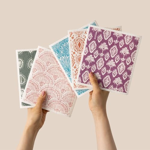 RECYCO Swedish Dishcloths for Kitchen | 5 Pack Gem Washable Dish Rags | Cellulose Reusable Cleaning Paper Towels | Absorbent Counter Dish Cloth Sponge Kitchen Wipes, 8" L x 7" W - color: Gem - 5 Pack