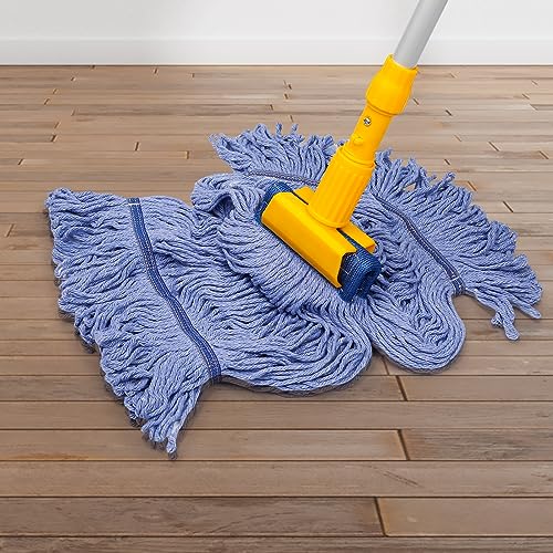 2 Pack Mop Head Replacement, Cleaning Heavy Duty Mop Head Commercial Replacement, Wet Industrial Blue Cotton Looped End String Head Refills, Heavy Mop Replace Head, for General and Floor Cleaning - color: Blue