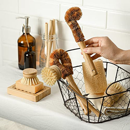 Jungle Culture® 6 Pack Bamboo Dish Brush Set for Washing Up • Natural Wooden Dish Brushes for Pans & Dishes • Eco Friendly Dish Scrubber for Bottles, Pots & Vegetables • Non Toxic & Plastic Free