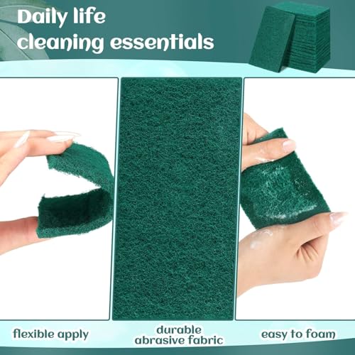 Hoolerry 50 Pcs Heavy Duty Scouring Pads Non Scratch Household Scrub Pads for Cleaning Reusable Pan Scrubber Anti Grease Scrubbing Pads for Dish Kitchen Metal Grills, 4.3 x 3 x 0.3 in (Green) - color: Green