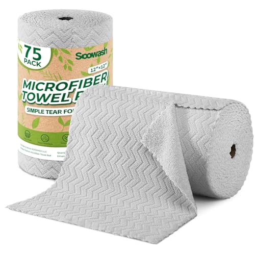 Microfiber Cleaning Cloths Roll, 75 Pack Tear Away Microfiber Towels Roll, 12" x 13" Lint Free Rags, Reusable Cleaning Cloths, Washable, Scratch Free,Ultra Absorbent Dish Rags(Grey Ripple) - color: Grey Ripple, size: 75 pack