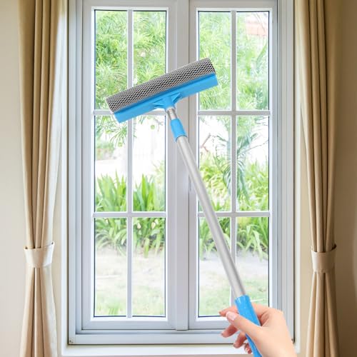 Cabilock 5pcs Household Microfiber Window Cleaner Extendable Pole Dual-Sided Glass Scrubber for Home Bathroom Kitchen Handle Lightweight Design - color: Blue, size: 5PCS