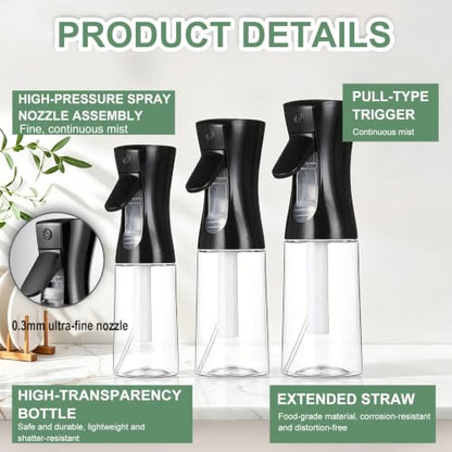 3PCS Spray Bottles,Continuous Water Spray Bottle for Hair,Cleaning,Plants,Office,Portable Spray Mist Bottle,Black(200ml+300ml+500ml)