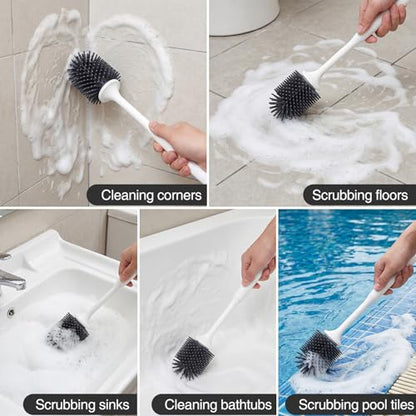 Lefree Silicone Toilet Brush and Holder, Bathroom Cleaner Brush Set, Non-Slip Handle Toilet Bowl Brush with TPR Soft Bristle, Wall Mounted/Floor Standing - color: Gray, size: 1 Pack
