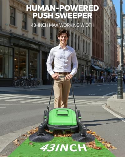 41" Industrial Walk-Behind Hand Push Floor Sweeper | 14.5 Gallon Large Capacity, 46000 SqFt/Hour, Indoor, Outdoor Use Cleaning of Dust Litter Grass - color: Green