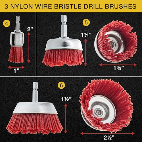 Dura-Gold 6 Piece Abrasive Filament Nylon Bristle Cup Brush Set - 1/4" Hex Drill Shank Arbor, Coarse Grit Angle Grinder Brush for Truck Bed Liner Surface Prep, Sanding, Scuffing, Rust & Paint Removal