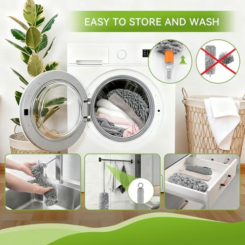 Professional Deep Cleaning System, 100-inch Extendable Duster with Under-Appliance Pads & Multi-Angle Heads for Ceiling Fans, High Ceilings, Blinds, and Gaps - color: 13-piece Set With Flat Gap Cleaner*2+chenille Head