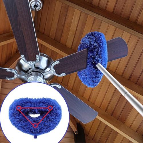 Max 66'' Ceiling Fan Cleaner Duster Reusable Microfiber Ceiling Fan Blade Cleaner Removable Duster with Extension Pole for Cleaning Walls Bookshelves Furniture Door Window Top, Jewel Blue, 1 Pack