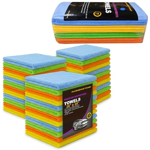 Assorted Color Microfiber Towels - 36-Pack, Dual-Sided Ultra Soft Plush Washcloth, Professional Grade Premium Microfiber Detailing Cleaning Cloths, Car, Household and Commercial (Mix Color, 16" x 16") - color: Mix Color