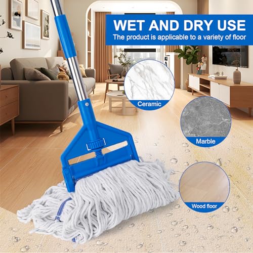 KeFanta Commercial Mop 60 inch Heavy Duty Industrial Wet Mops with Long Handle,Looped-End String Cotton Mop for Home, Kitchen,Garage,Office and Concrete/Tile Floor Cleaning - size: Industrial Mop