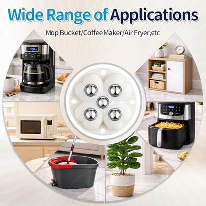 4 PCS Caster Wheels,360° Rollers Compatible with Ocedar Mop Bucket Stainless Steel,Self Adhesive Rollers for Mop Bucket,Kitchen Small Appliances,Trash Can,White
