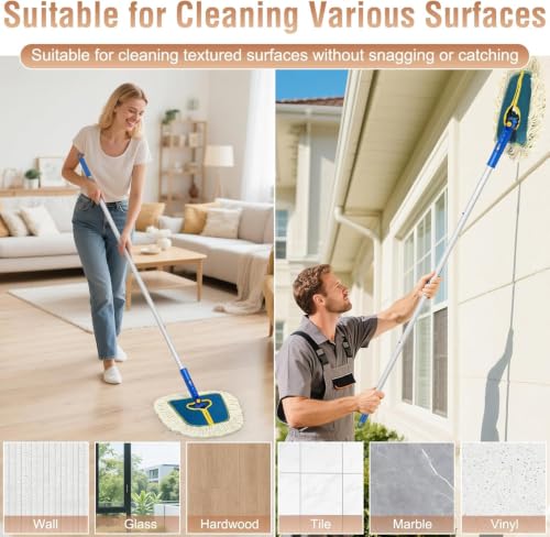Commercial Dust Mop Replacement Head,Washable Wedge Cotton Dry Floor Duster Mop Pad Refills for Wall Hardwood,Laminate,Vinyl,Tile Floors,Home,Warehouse,2 Pack,Blue - color: Wedge Dust Mop Pad-blue2