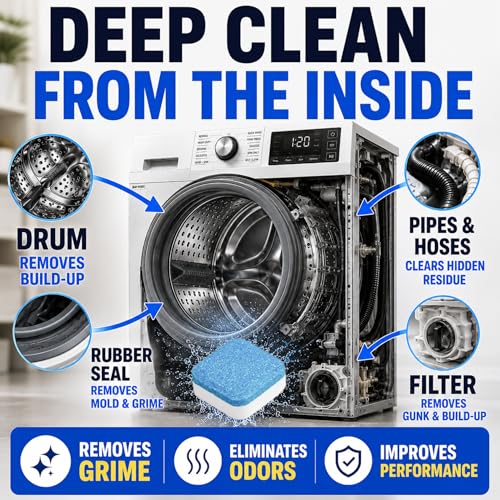 Washing Machine Cleaner Tablets - Penetrating Deep Clean Washer Cleaner Tablets For Front Loader And Top Load HE - Active Formula Tub Descaler Deodorizer - style: Washing Machine Cleaner