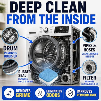 Washing Machine Cleaner Tablets - Penetrating Deep Clean Washer Cleaner Tablets For Front Loader And Top Load HE - Active Formula Tub Descaler Deodorizer - style: Washing Machine Cleaner