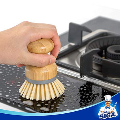 MR.SIGA Bamboo Palm Brush, Scrub Brush for Dishes Pots Pans Kitchen Sink Cleaning, Pack of 2 - color: Natural
