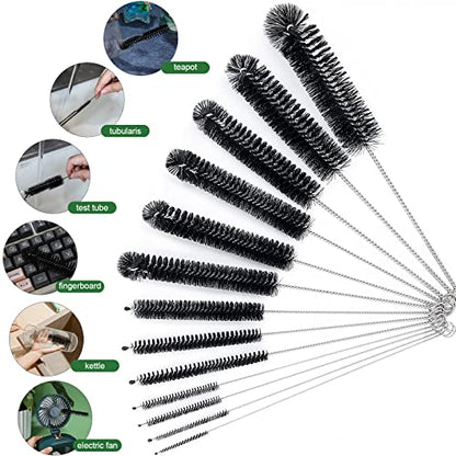 CiaraQ Bottle Cleaning Brushes, 8 Inch Nylon Tube Brush Set, Cleaner for Narrow Neck Bottles Cups with Hook, Set of 13pcs - color: Black, size: 8.0 Inch (13pcs)