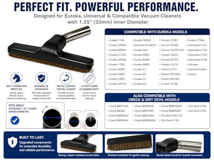 Merchandise Mecca 2 Pack Premium Hardwood Floor Brush Vacuum Attachment – Black Metal Neck, Soft Bristles, Universal 1-1/4 Inch (32mm) Fit, 10” Wide (Black) - color: Black