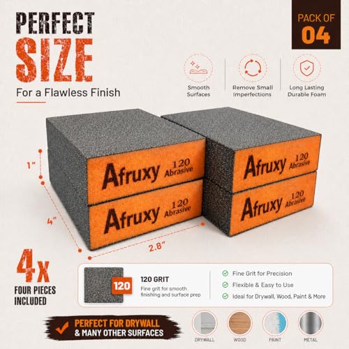 Sanding Sponge Super High-Density Sandpaper Block, Medium Grit Sanding Block, Reusable Dry Wet Sanding Blocks for Wood, Drywall,Metal, Sandpaper Sand Block, 4pcs 120 grit by Afruxy - size: 120 Grit 4 Pack