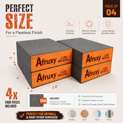 Sanding Sponge Super High-Density Sandpaper Block, Medium Grit Sanding Block, Reusable Dry Wet Sanding Blocks for Wood, Drywall,Metal, Sandpaper Sand Block, 4pcs 120 grit by Afruxy - size: 120 Grit 4 Pack