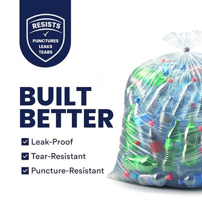 Plasticplace 55-60 gallon Trash Bags │ 1.2 Mil │ Clear Garbage Can Liners │ 38” x 58” (100Count)