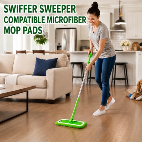 8 Pack Reusable Microfiber Mop Pads Replacement Compatible with Swiffer Sweeper, Machine Washable Mop Pads Refills for Wet & Dry Floor Cleaning, Mopping Cloths Fits Hardwood, Marble, Tile & Laminate - size: 8PC–Value Pack