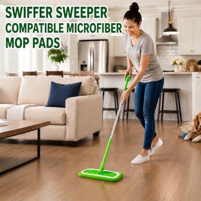 8 Pack Reusable Microfiber Mop Pads Replacement Compatible with Swiffer Sweeper, Machine Washable Mop Pads Refills for Wet & Dry Floor Cleaning, Mopping Cloths Fits Hardwood, Marble, Tile & Laminate - size: 8PC–Value Pack